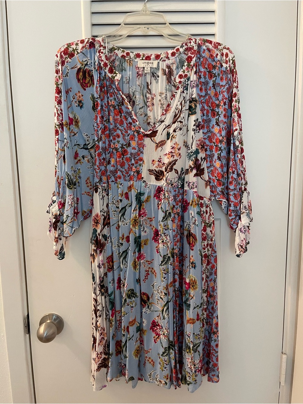 Umgee Light Blue Floral V-Neck Dress